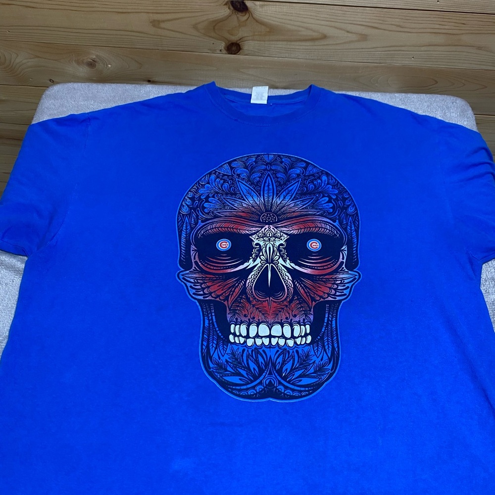 Chicago Cubs Colorful Skull T-Shirt Size 2XL Blue Gildan Heavy Cotton